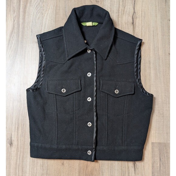 Vintage Esprit Size M Vest Black Alpaca Wool Blend Cropped Trucker Boho Chic - Picture 2 of 13